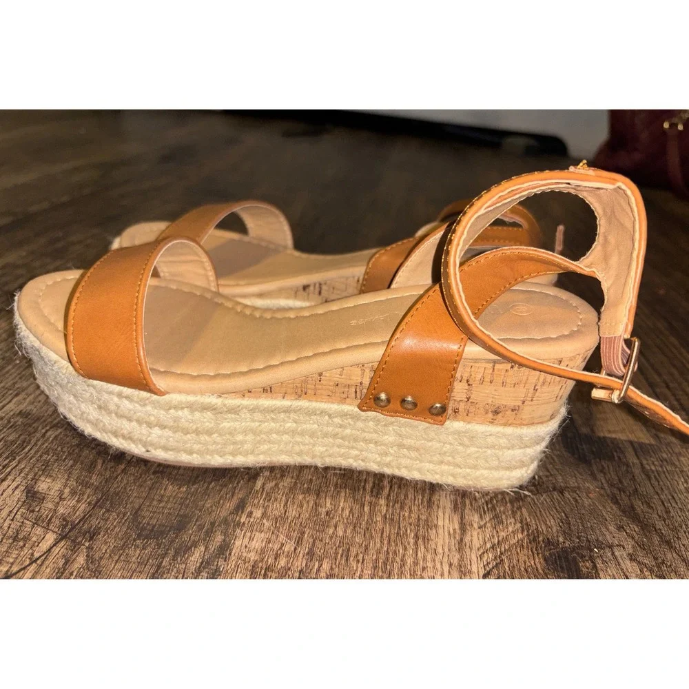 Wild Diva Lounge Womens Cognac Brown Espadrille Platform Wedge Sandals Size 8